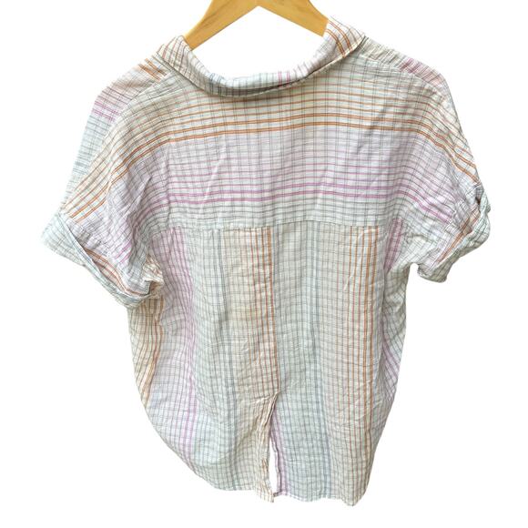 Madewell Lakeline Top Plaid Popover V Neck Shirt Cotton Pastel White Size Medium - Picture 5 of 10
